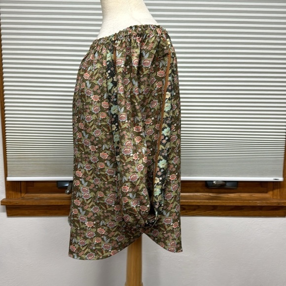 Anthropologie One September Green Pink Floral Print Off The Shoulder Top - Picture 9 of 12